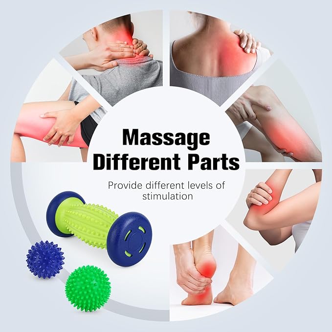 Foot Ball Roller Massager for Plantar Fasciitis,Foot Massager Roller Set,Massage Balls and Foot Roller for Plantar Fasciitis Relief | Trigger Point Therapy(1 Foot Massage Roller+2 Spiky Massage Balls)