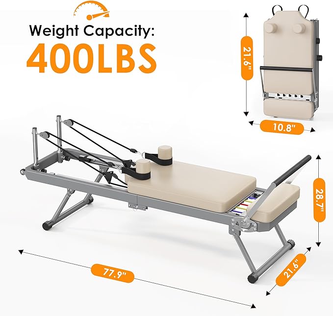 SogesPower Pilates Reformer Machine for Home Gym Workout, Foldable Pilates Equipment with High Strength Alloy Springs for Beginners, Up to 400lbs