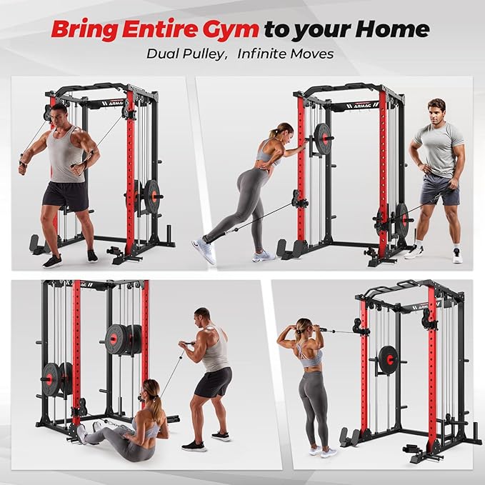 ARMAC Multi-Functional Power Rack-2000lbs Capacity All-in-One Squat Rack with Dual Pulley System, Power Cage for Home Gym Strength Training