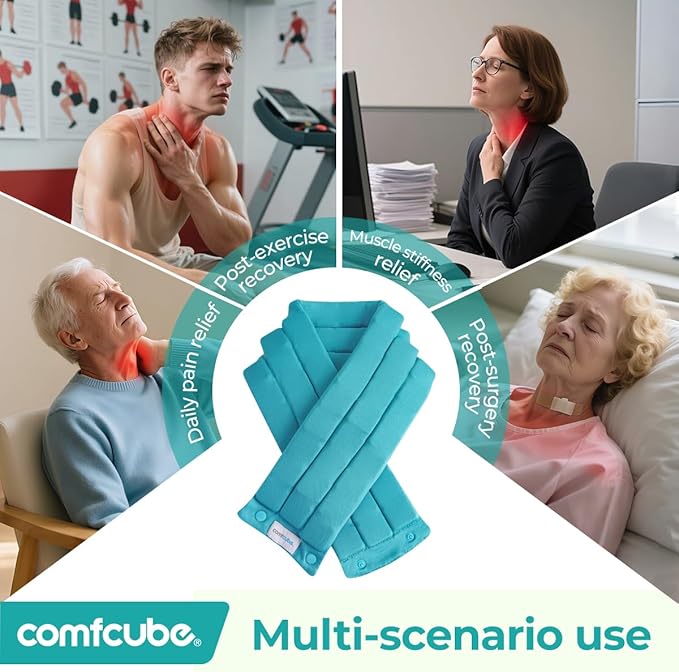 Neck Ice Pack Wrap for Cervical Pain and Cooling, 2 Hours Long Lasting Cold Ice Pack for Neck Shoulders, FSA Eligible, Flexible Cold Pack for Hot Weather, Hot Flashes, Surgery, Swelling