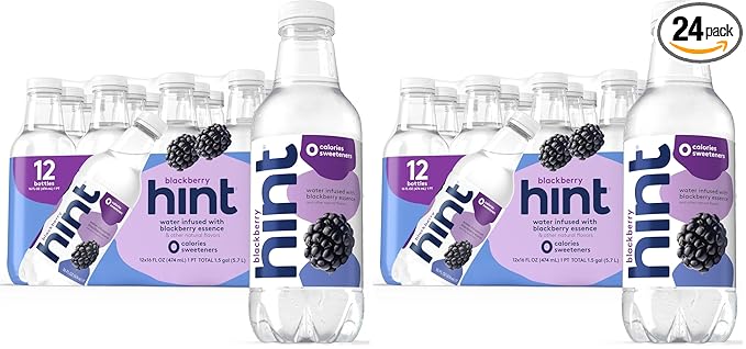 Hint Water Blackberry, Pure Water Infused with Blackberry, Zero Sugar, Zero Calories, Zero Sweeteners, Zero Preservatives, Zero Artificial Flavors, 16 Fl Oz (Pack of 24)