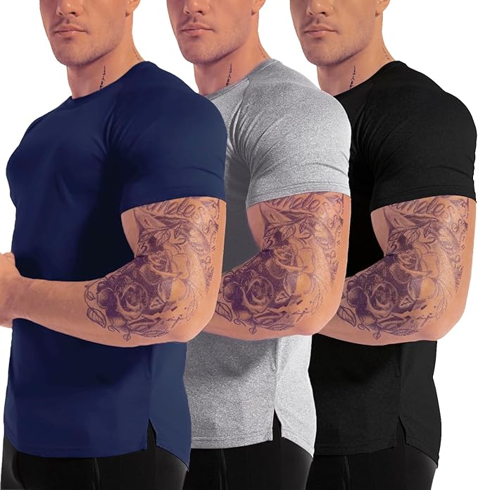 Men's 3pack Dry Fit Workout Gym Short Sleeve T Shirt Moisture Wicking Active Athletic Performance Running Shirts
