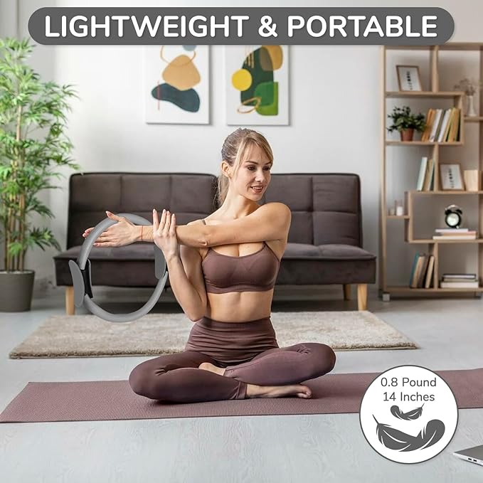 TOPZGLEEY Pilates Ring Set – 14" Anti-Deformation Magic Circle with Padded Handles, Mini Ball, 5 Resistance Bands, Guide, Pilates Equipment for Home Workout