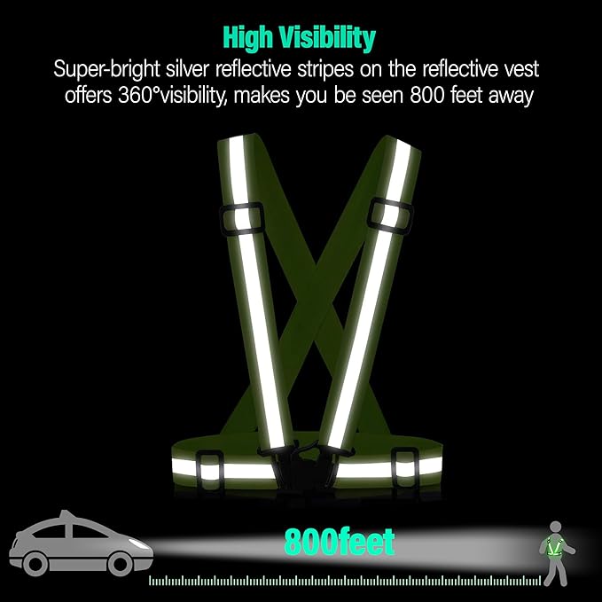Reflective Vest Running Gear, 2Pack High Visible Safety VES for Cycling Jogging Running Walking, Adjustable for Men Women Kids