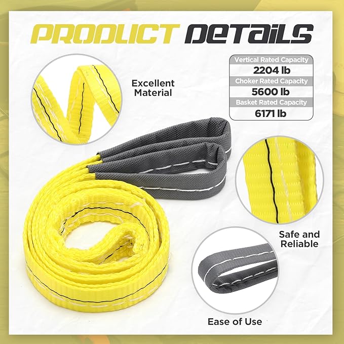 4 Pcs Lift Sling Straps Heavy Duty Web Slings Straps Polyester Nylon for Hoist Car Outdoor Using