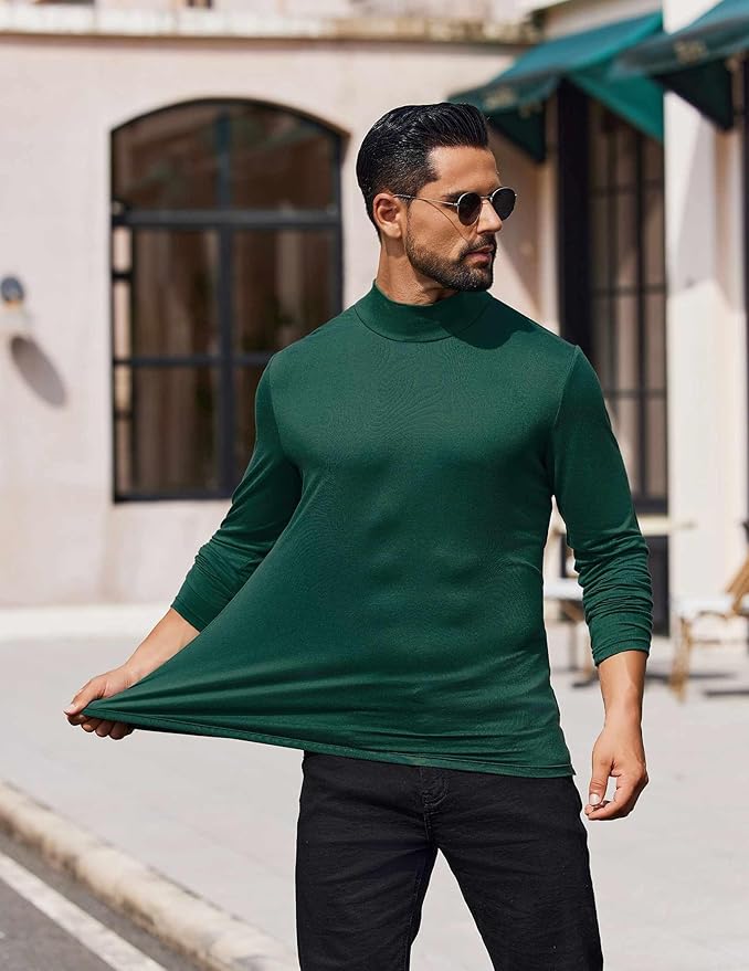 COOFANDY Mens Mock Turtleneck T-Shirts Long Sleeve Solid Color Tees Shirts Basic Casual Slim Fit Pullover T Shirts