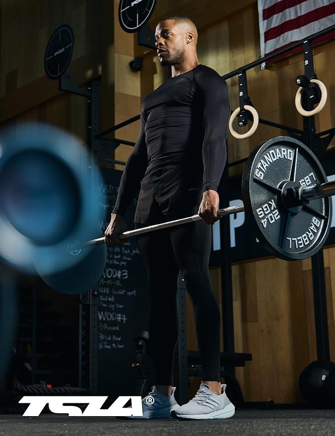 TSLA Men's UPF 50+ Compression Shirts, Cool Dry Long Sleeve Athletic Tops, Sports Baselayer Workout Shirt