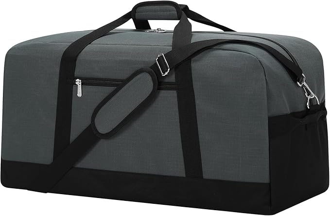 55L Mens Duffle Bag for Travel - 25 inch Weekender Duffel Bag with Hard Bottom - Grey