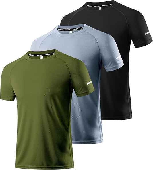 Boyzn 1, 3, 5 or 7 Pack Men's Workout Running Shirts, Dry Fit Moisture Wicking T-Shirt, Gym Athletic Short Sleeve Tee Shirts