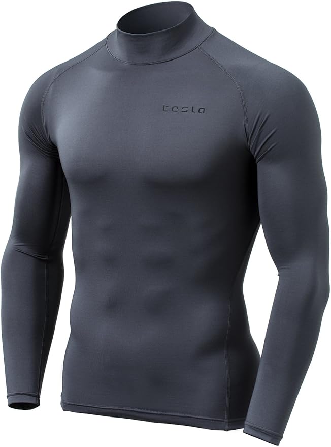 TSLA Men's Thermal Long Sleeve Compression Shirts, Mock/Turtleneck Winter Sports Running Base Layer Top
