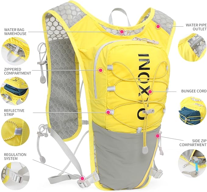 Running Vest for Women Men, Adjustable Chest Straps Running Hydration Vest with 500ml Soft Flask, Lightweight Breathable Reflective Hydration Backpack for Hiking