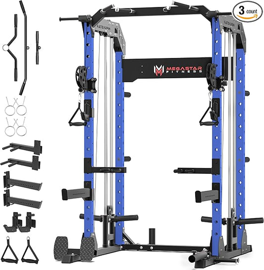 Power Rack for Home Gym – 2000LB Capacity Multifunction Squat Rack with Cable Crossover, Includes 16 Professional attachments for Home Gym Strength Training, P63 Rampage