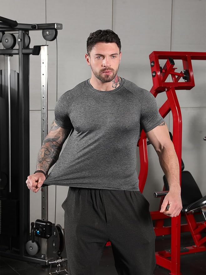 Sumolux 5 Pack Men’s Active Crew Neck T Shirts Quick Dry Athletic Running Gym Workout Short Sleeve Tee Tops Bulk