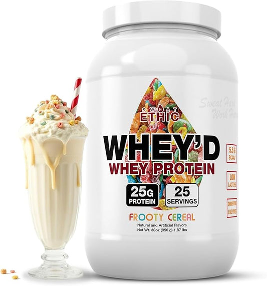Sweat Ethic Whey'd Protein Powder, 25 G Whey Protein Blend with Concentrate (30 Ounce, Frooty Cereal)