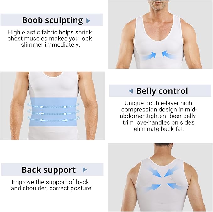 Gynecomastia Compression Shirt Men, Slimming Undershirt Compression Tank Top Mens Shapewear Body Shaper