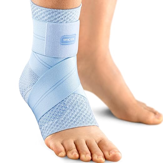 Flat Knitting Ankle Brace For Women&Men, 7-Zone Dynamic Compression Sleeve w/Flex Strap,Foot Support For Sports, Sprained Ankle, Achilles Tendonitis, Plantar Fasciitis Relief(Pack of1) L,Blue