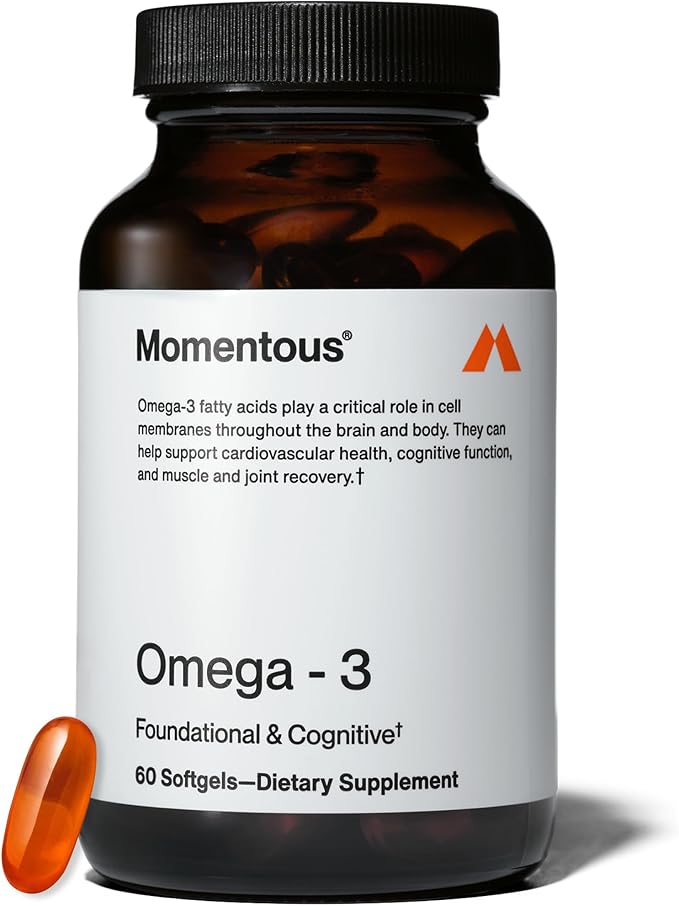 Momentous Omega-3 Fish Oil - High-Potency EPA & DHA Supplement for Men & Women - Supports Heart, Joint, & Brain Health - NSF Certified for Sport - Non-GMO - Gluten-Free - 1,600 mg - 30 Servings