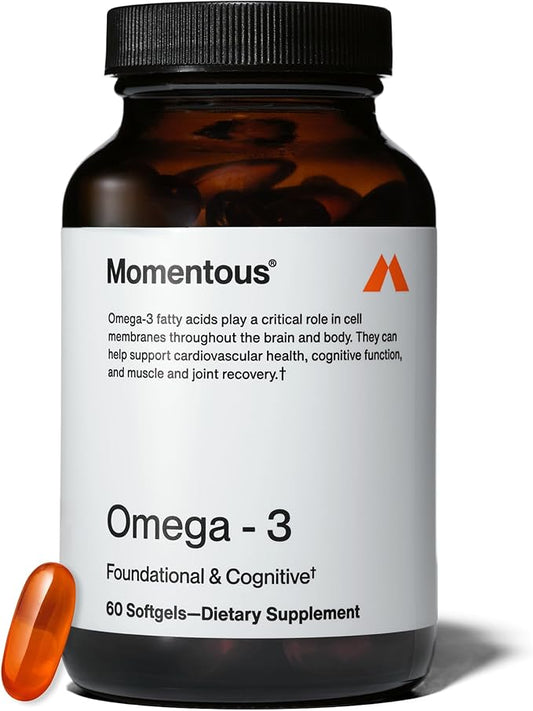 Momentous Omega-3 Fish Oil - High-Potency EPA & DHA Supplement for Men & Women - Supports Heart, Joint, & Brain Health - NSF Certified for Sport - Non-GMO - Gluten-Free - 1,600 mg - 30 Servings
