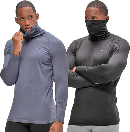 DEVOPS 2 Pack Men's Thermal Turtle Mock Neck Shirts, Compression Long Sleeve Tops and Hoodies
