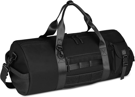 ArcEnCiel Medium Tactical Duffle Bag Men Gym Pack Molle Shoulder Bags Shoes Storage Sports Handbag with Patch(Black)