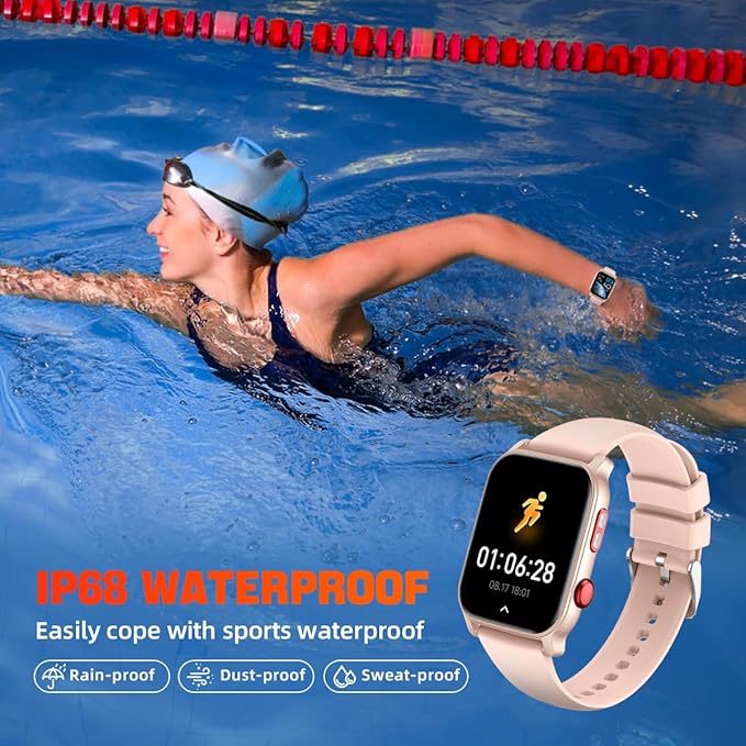 QTLLBT Smart Watch for Men Women 1.83 inch Screen Compatible iOS Android IP68 Waterproof 100+ Sports Bluetooth Fitness Watch Sleep Heart Rate Monitor (Pink)