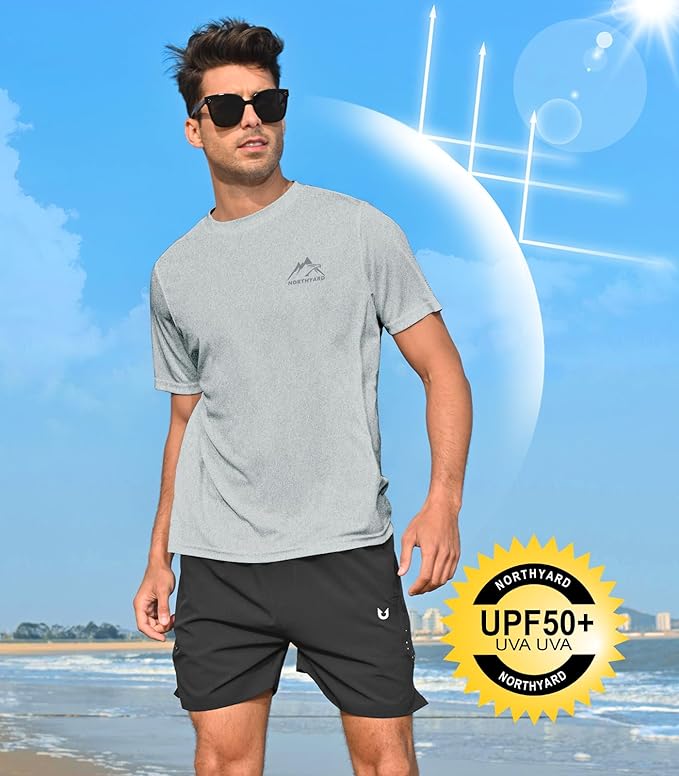 NORTHYARD Men's UPF 50+ Sun Protection Shirts Swim SPF UV Quick Dry Short Sleeve T-Shirts for Athletic Fishing Rash Guard