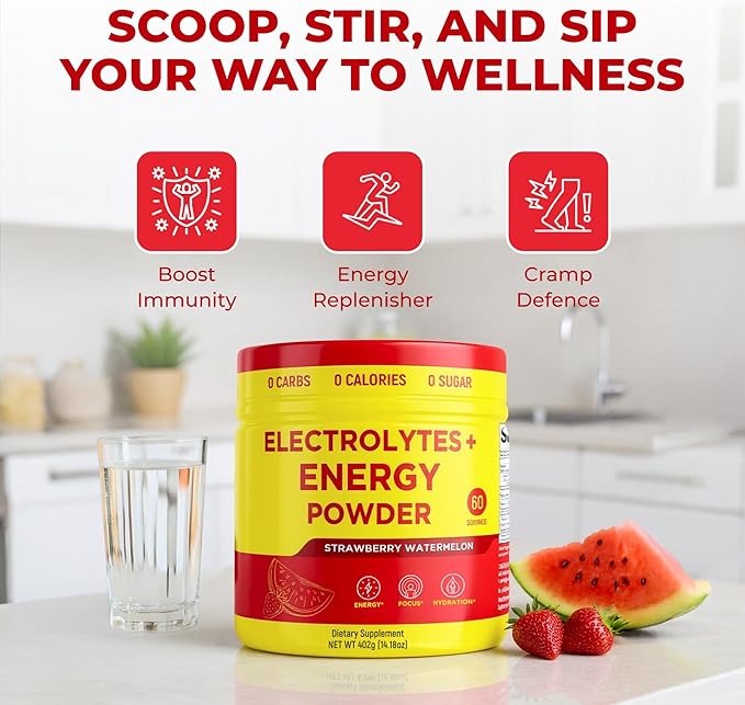 Keto Vitals Energy Powder + Electrolytes with 100mg Natural Caffeine, L Theanine & Organic Lion's Mane Extract - 60 Servings Energy Drink Powder for Workouts - Sugar Free Electrolytes