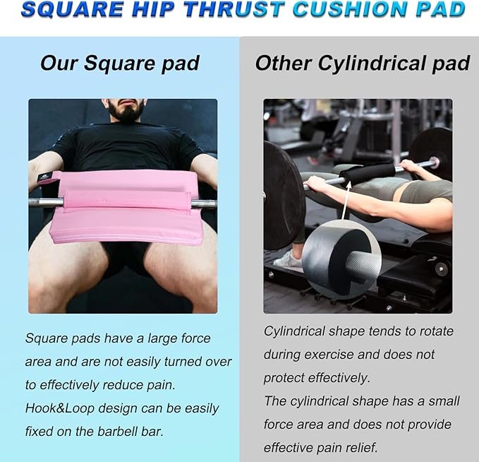 Square Hip-Thrust Pad Protective Extra Thick Foam pad for Barbell Weightlifting Hip Thrusts and Glute Bridges Workouts Home Gym Equipment