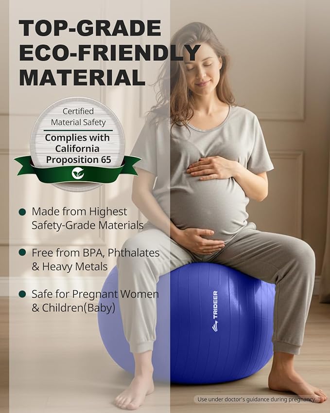 Trideer Extra Thick Yoga Ball Exercise Ball, 5 Sizes Gym Ball, Heavy Duty Ball Chair for Balance, Stability, Pregnancy, Quick Pump Included