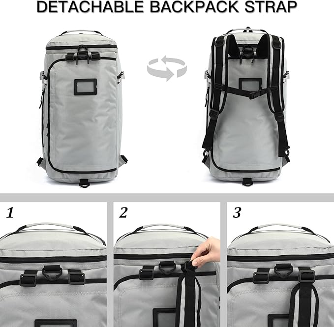 Large Travel Duffle Bag Backpack for Men Women 70L Big Sports Gym Bag with Shoe Compartment Heavy Duty Duffel Bags with Padded Straps for Weekend Overnight Camping, Grey