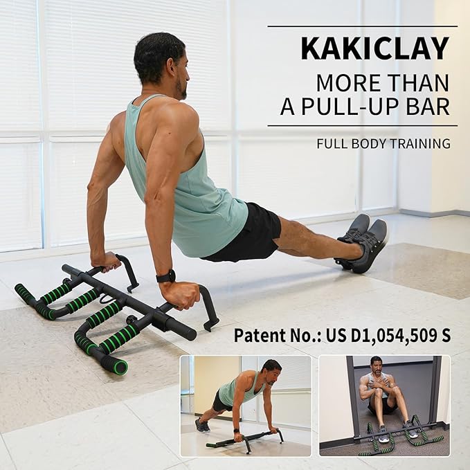 New Upgrade Pull Up Bar for Doorway with Ergonomic Grip - Upto 440 Lbs Capacity, No Screwing or Slipping - USA Original Patent, Designed, Shipped, Warranty