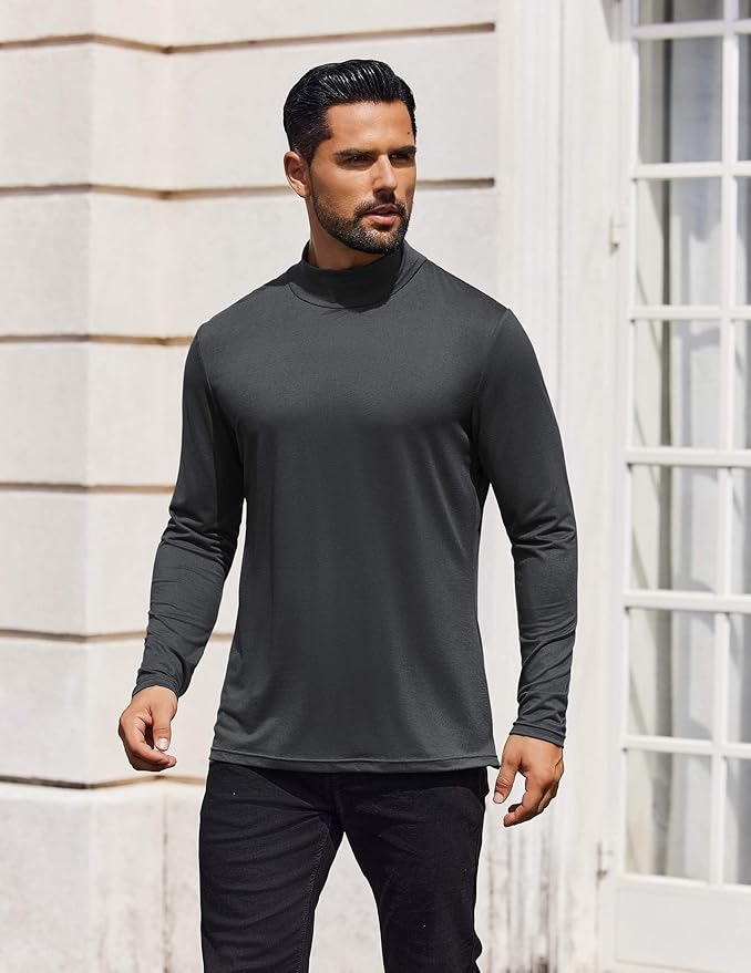 COOFANDY Mens Mock Turtleneck T-Shirts Long Sleeve Solid Color Tees Shirts Basic Casual Slim Fit Pullover T Shirts