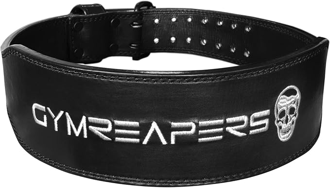 Gymreapers Leather Weightlifting Belt for Bodybuilding, Squatting, Lower Back Support & Back Pain - Real Leather, Adjustable Buckle Sizing - Men Women