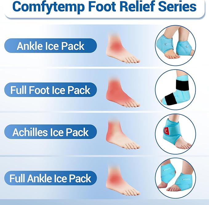 Comfytemp Ankle Ice Pack Wrap Brace for Swelling, Foot Pain Relief, HSA Store, 2 Gel Packs for Injuries Reusable, Hot Cold Compress for Plantar Fasciitis, Heel Spur, Achilles Tendonitis, Surgery Gift