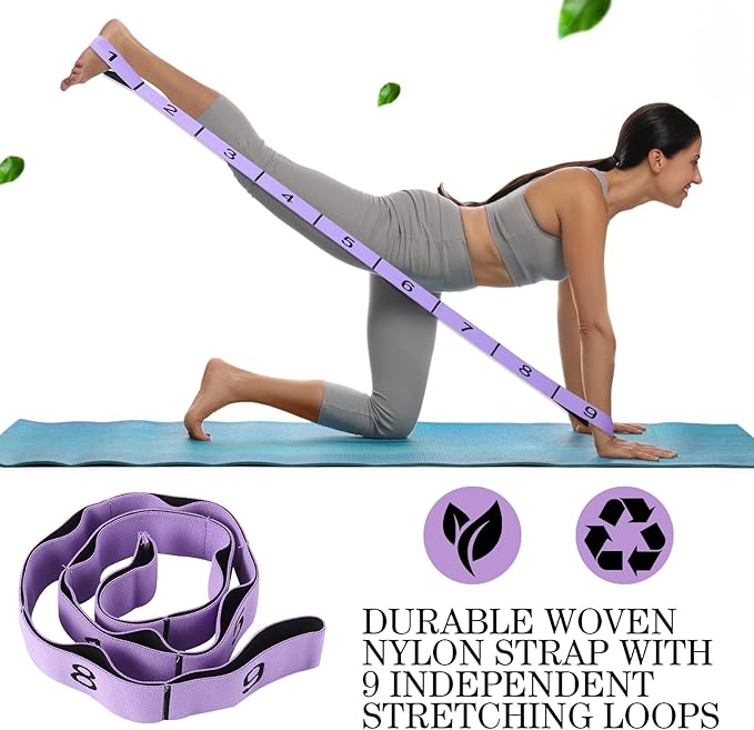 6Pcs Foam Roller Set Includes Peanut Massage Ball, Back Roller, Massage Roller Stick, 2Foot Stretching Strap, and Fasciitis Ball for Exercise Physical Body Therapy Yoga Massager (Purple)