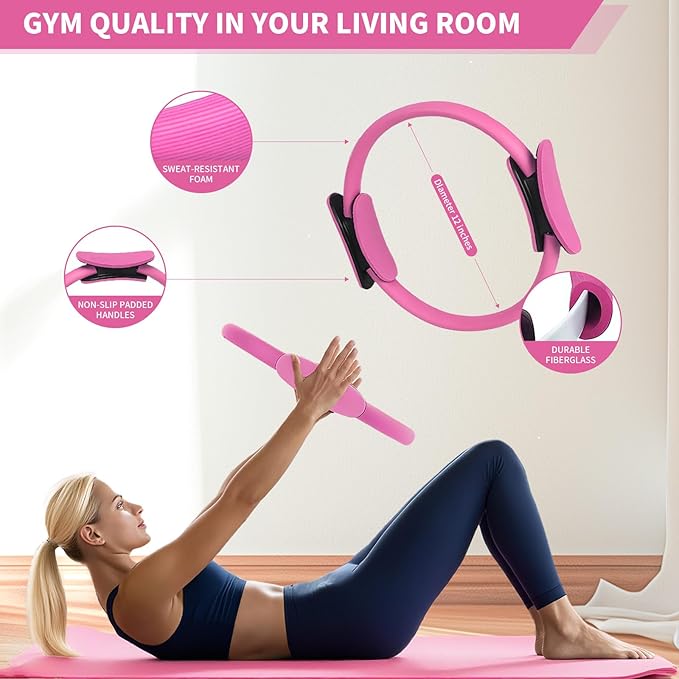 Pilates Set for Beginners Home Workouts,Home Beginners Pilates Essentials Kit for Women,Pilates Equipment Set with Mini Yoga Ball,14 Inch Pilates Ring Resistance Band and Accessories