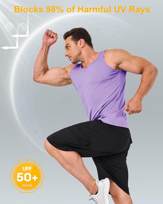 Boladeci Men's Tank Top Workout Athletic Quick Dry UPF 50+ Sun Protection Lightweight Summer Beach Gym Sleeveless Shirts