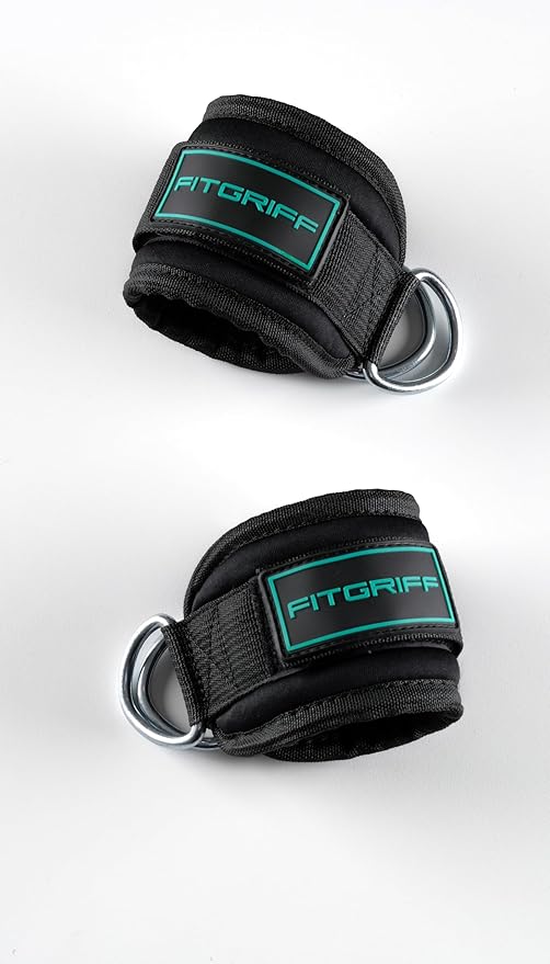 Fitgriff® Ankle Straps V3 for Cable Machine (2 Pieces) - Gym Workout Equipment - Leg Pulley Attachment, Kickback Straps
