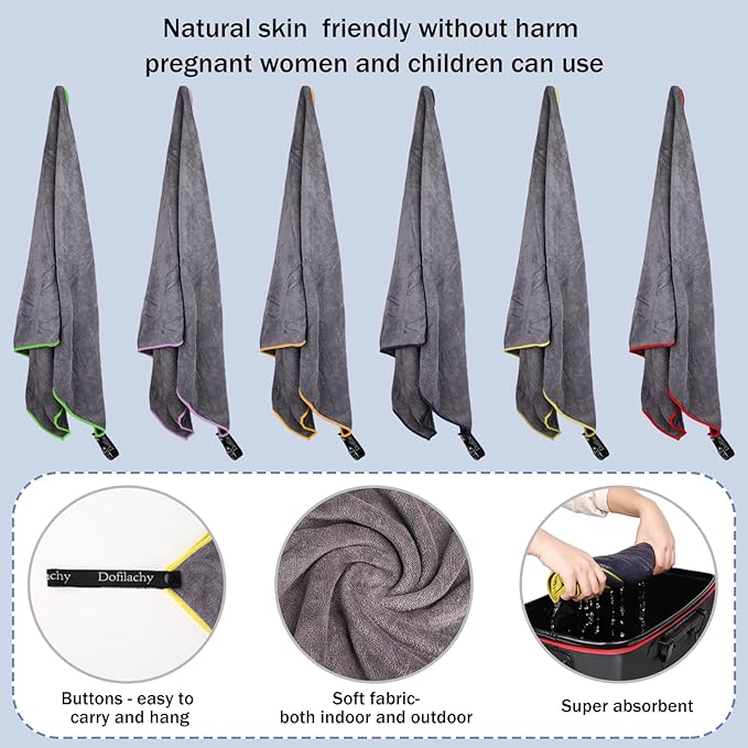 Dofilachy 6 Pack Camping Towel - Camping Towels Quick Dry Towel Microfiber Travel Sports Towel for Camp Bath Beach Swim, Large 24” x 48”