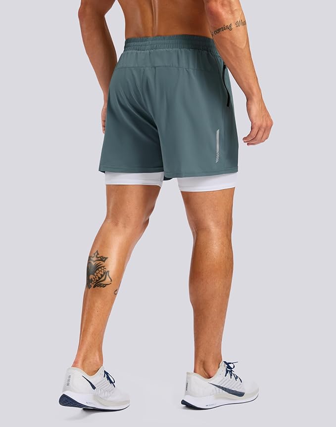 Pudolla Men's 7" Running Shorts with Zipper Pockets Quick Dry 2 in 1 Workout Gym Shorts with Liner for Tennis Yoga Training
