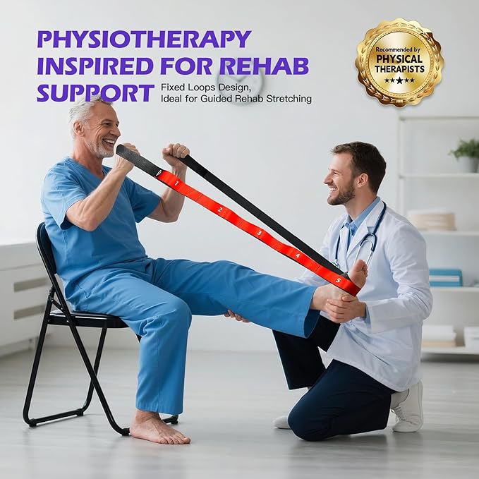 ROSAPOAR Stretching Strap with Loops - Non Elastic Yoga Straps for Physical Therapy, Durable Stretch Bands for Exercise, Flexibility Training, Hamstring & Leg Stretcher, Yoga/Pilates/Gymnastics