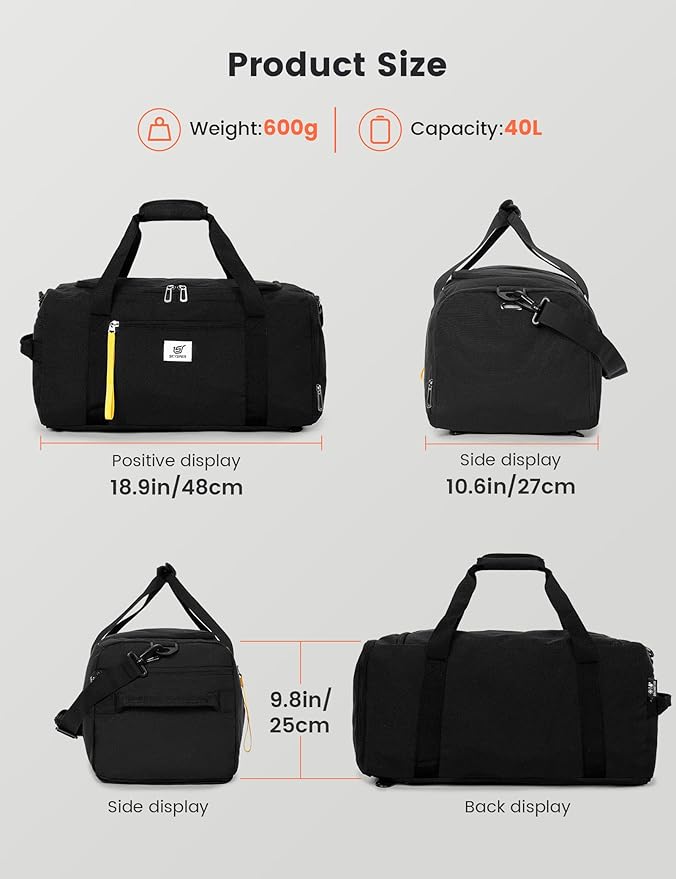 SKYSPER Gym Bag Men Women - 40L Sports Bag Duffle Backpack with Shoe Compartment Wet Pocket for Fitness,Sport,Travel & Workout(Black)