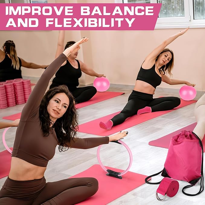 15 Pcs Home Pilates Essentials Kit for Women,Pilates Kit with 9 Inch Yoga Ball,Pilates Ring,Resistance Bands,Jump Rope,Workout Sets for Women,Pilates Equipment Set for Starter Toning Workout at Home