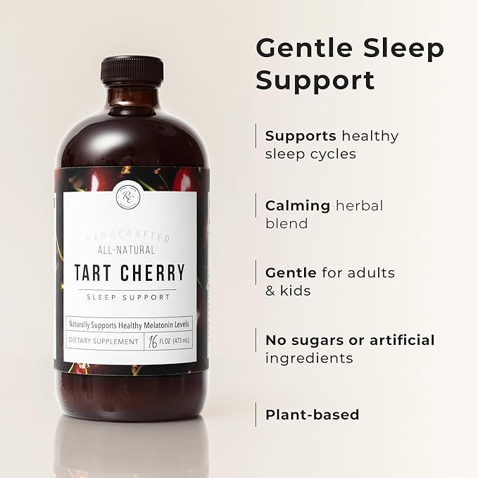 Rowe Casa Organics Tart Cherry Organic Sleep Support with Valerian Root, Supports Sleep Cycle Regulation and Muscle Recovery (16 Fl Ounces)