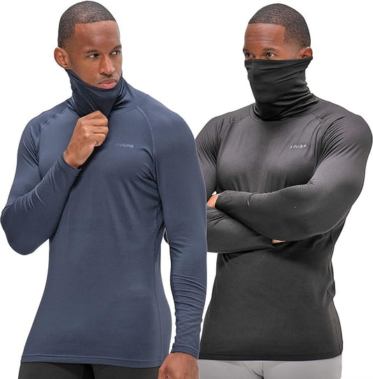 DEVOPS 2 Pack Men's Thermal Turtle Mock Neck Shirts, Compression Long Sleeve Tops and Hoodies