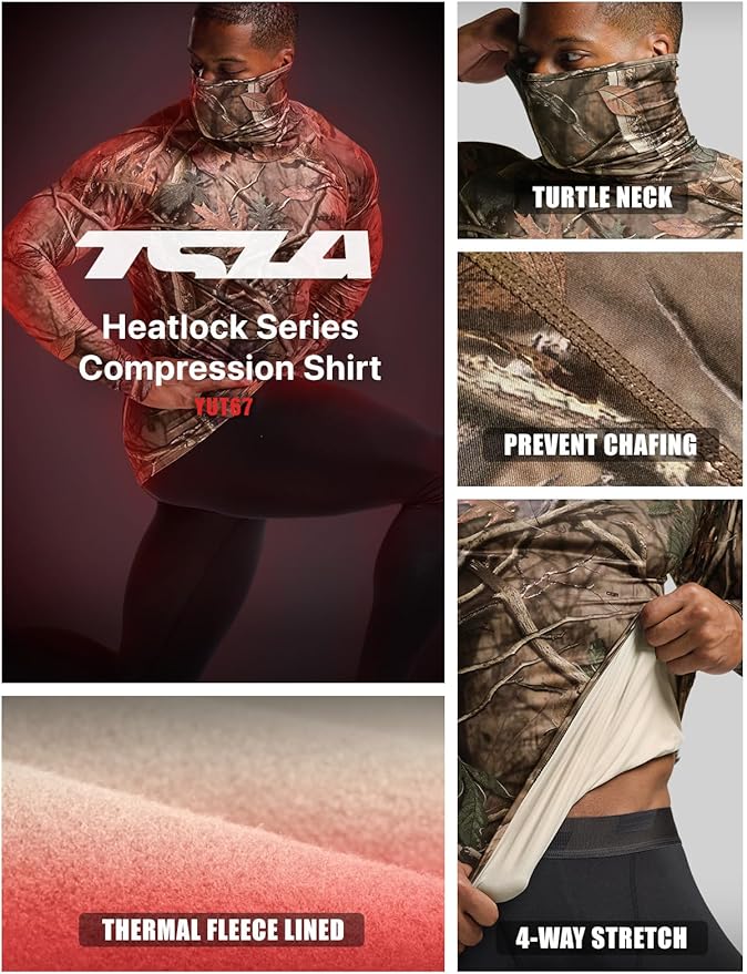 TSLA Men's Thermal Long Sleeve Compression Shirts, Mock/Turtleneck Winter Sports Running Base Layer Top