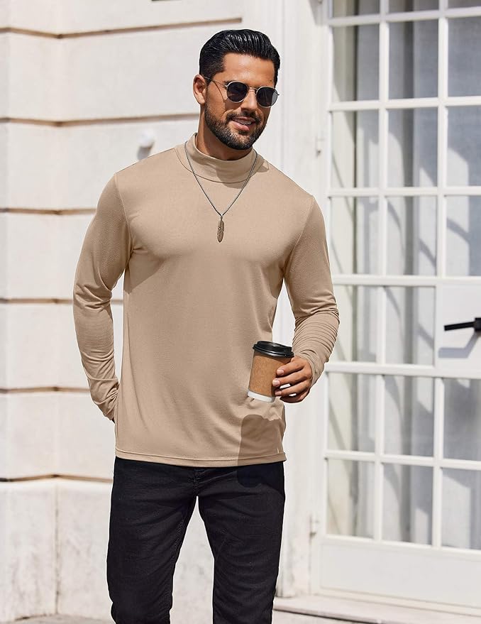 COOFANDY Mens Mock Turtleneck T-Shirts Long Sleeve Solid Color Tees Shirts Basic Casual Slim Fit Pullover T Shirts