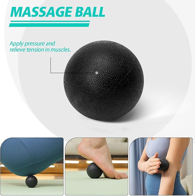 5-in-1 Foam Roller Set, Massage Roller Stick, Massage Ball, Resistance Band for Deep Muscle Massage, Trigger Point Release, Pilates, Yoga (Black-Wave)
