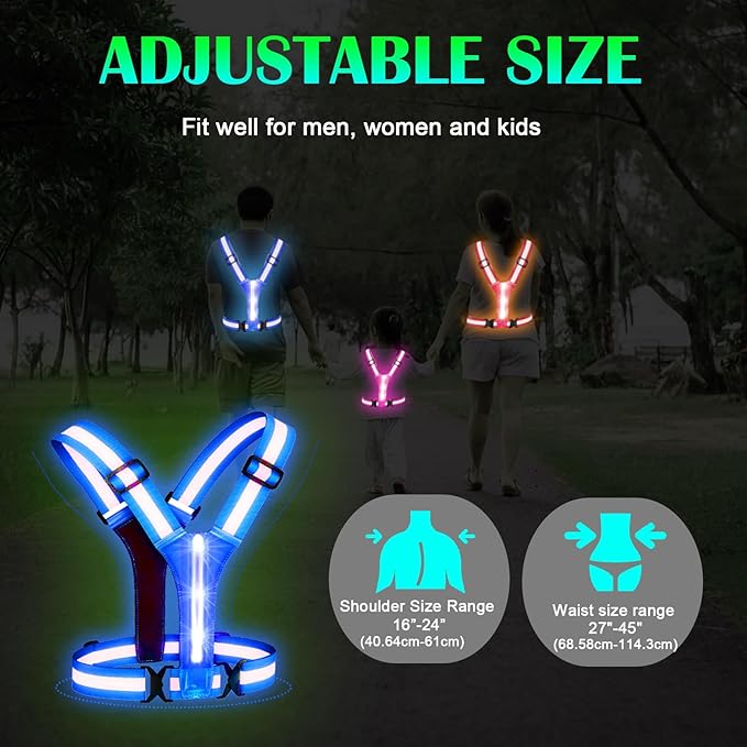 LED Reflective Vest Running Gear, Light Up Running Vest Rechargeable, Safety Night Running Gear for Walking Running Cycling