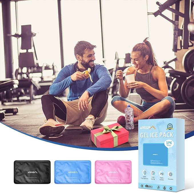 APEXUP Gel Ice Packs for Injuries Reusable, Flexible Double Sided Cold Packs for Injuries, Ice Pack for Knee, Shoulder, Back, Hip, Leg, Arm (Black, S, 1PK)